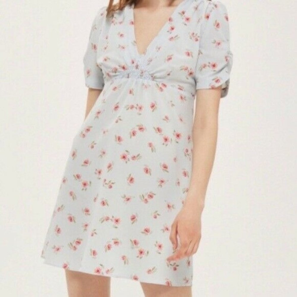 TOPSHOP Women's Blue Floral Dress Size 6 MSRP 90